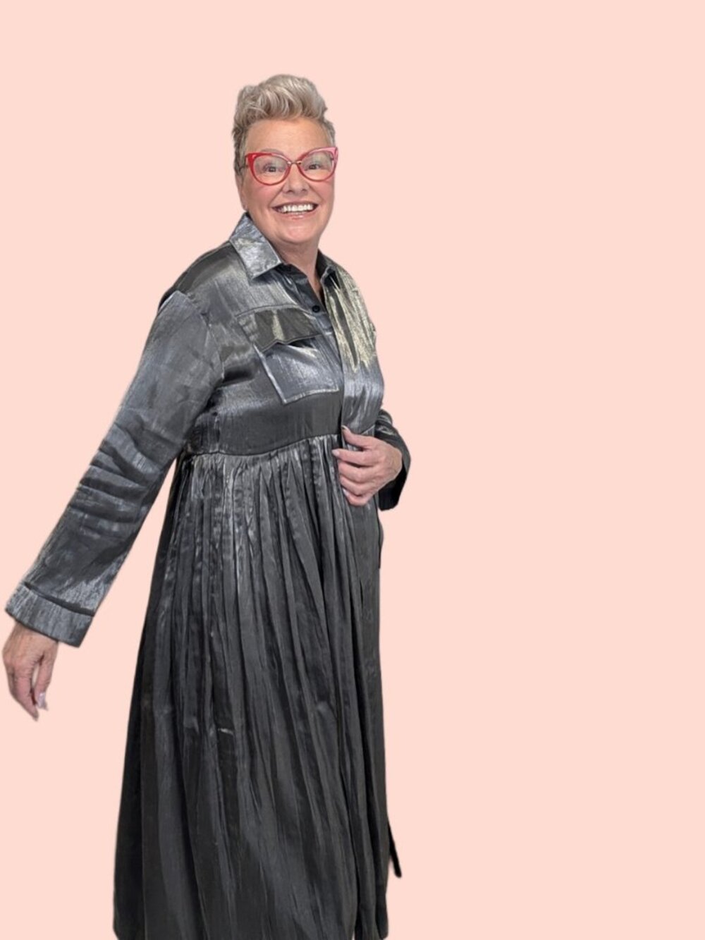 Kate Hewko Metallic Silver Pleated Duster